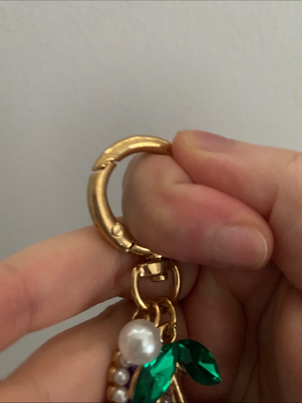 Gold-Tone Purple Crystal Cherry Keychain Charm - Picture 3 of 3